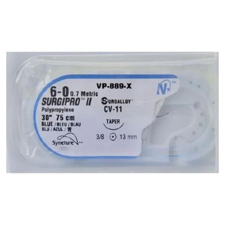 Surgipro II - Suture with Needle Nonabsorbable Uncoated Blue Suture Monofilament Polypropylene Suture Size 6 - 0 30 Inch Suture 1-Needle 13 mm Length 3/8 Circle Taper Point Needle - VP889X-2