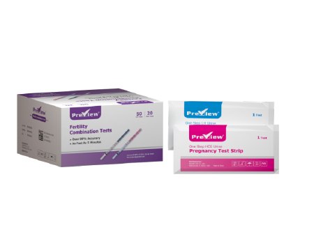 Preview Fertility Combo - Rapid Test Kit Fertility Test / Home Test Device hCG Pregnancy Test / LH Ovulation Predictor Urine Sample 70 Tests - PRE-H20L50