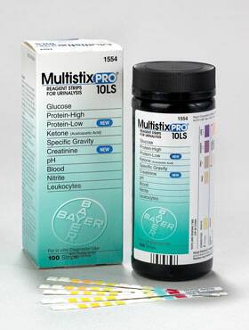 Multistix - Urinalysis Test Blood, Creatinine, Glucose, Ketone, Leukocyte, Nitrite, pH, Protein, Specific Gravity 25 per Bottle - 10332782