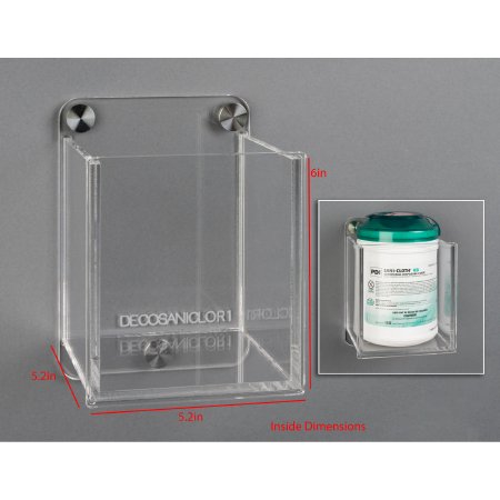 Poltex DECO - Wipe Tub Holder Clear Acrylic Manual 1 Wipe Canister Wall Mount - DECOSANICLOR1-W