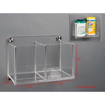 Poltex DECO - Wipe Tub Holder Clear Acrylic 2 Wipe Canisters Wall Mount - DECOSANICLOR2-W