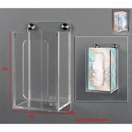 Poltex DECO - Tissue Box Holder Clear Acrylic Manual 1 Tissue Box Wall Mount - DECOTIS45-W