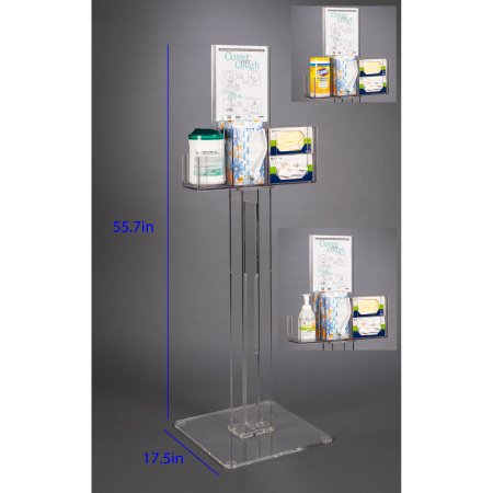 Poltex - Respiratory Hygiene Station Clear PETG / Acrylic Manual 3 Compartment Floor Stand - RESPU-S