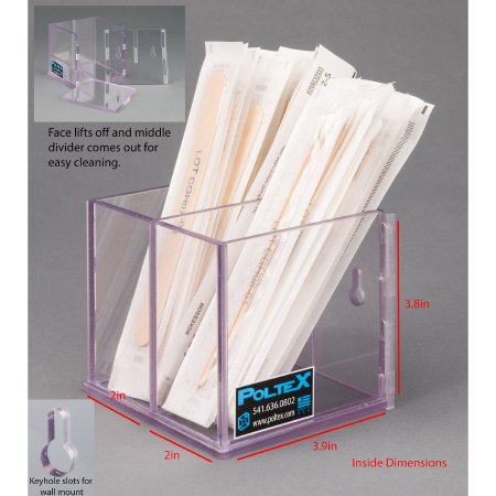 Poltex - Swab / Tongue Depressor Holder Clear PETG Manual Two Compartment Wall Mount - SWABXLDIV-W