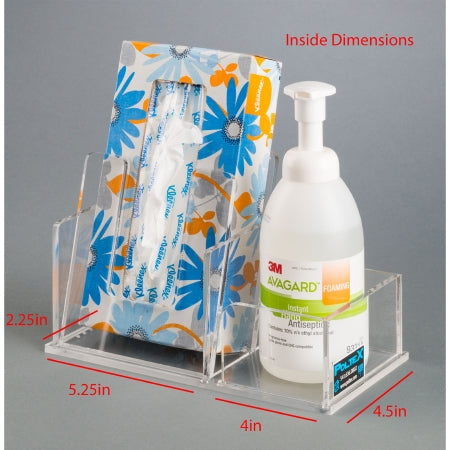 Poltex - Tissue / Hand Sanitizer Holder Clear Acrylic Manual Two Compartment Counter Mount - TISHAN-CT