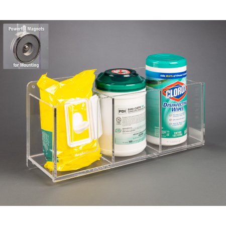 Poltex - Wipe Holder Clear Acrylic Manual Three Compartment Magnet Mount - TRIWIPE-M