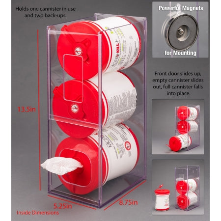 Poltex - Visual Management Wipe Dispenser Clear PETG Three Compartment Magnet Mount - WIPE3VM-M
