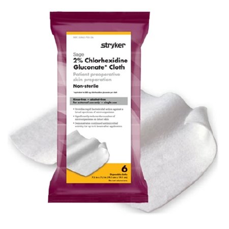Sage - Skin Prep Wipe 6 per Pack Soft Pack 2% Strength CHG (Chlorhexidine Gluconate) NonSterile - 9717