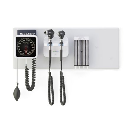 Green Series 777 - Integrated Wall System Welch Allyn Integrated Wall System with PanOptic Basic LED Ophthalmoscope, MacroView Basic LED Otoscope, BP Aneroid, and Ear Specula Dispenser - Welch Allyn - 777-PM2WAX-US