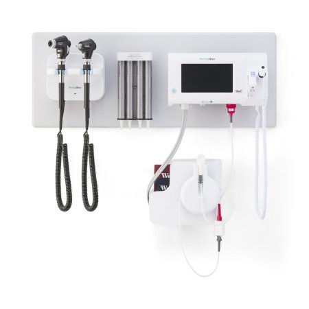 Green Series 777 - Wall Transformer Welch Allyn Integrated Wall System for Connex Spot Monitor (CSM) or Spot Vital Signs 4400 Device (Spot) with PanOptic Basic LED Ophthalmoscope, MacroView Basic LED Otoscope, and Ear Specula Dispenser - 777-PM2WCX-US