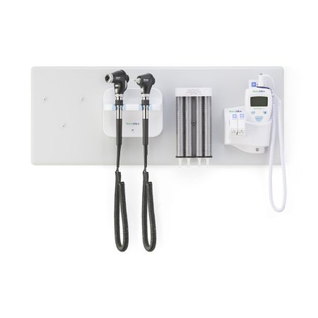Green Series 777 - Wall Transformer Welch Allyn Integrated Wall System with PanOptic Basic LED Ophthalmoscope, MacroView Basic LED Otoscope, Ear Specula Dispenser, and SureTemp Plus Thermometer - Welch Allyn - 777-PM2WXS-US