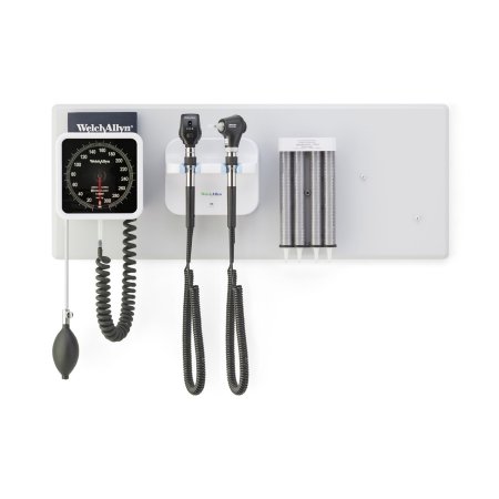 Green Series 777 - Wall Transformer Welch Allyn Integrated Wall System with Coaxial LED Ophthalmoscope, MacroView Basic LED Otoscope, BP Aneroid, and Ear Specula Dispenser - Welch Allyn - 777-SM2WAX