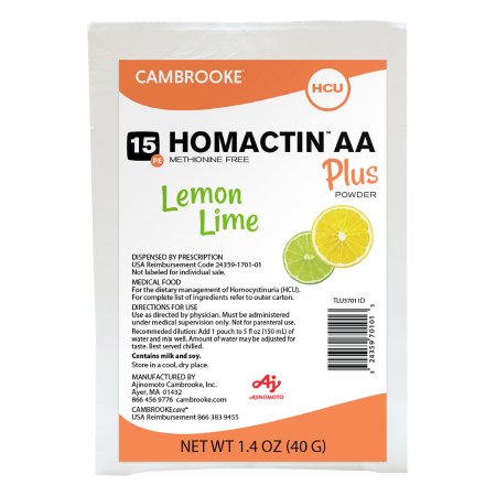 Homactin AA Plus - Amino Acid Modified Oral Supplement Lemon Lime Flavor 1.4 oz. Individual Packet Powder - 37011