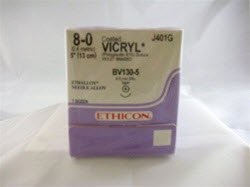 J & J Healthcare Systems Coated Vicryl Suture with Needle Absorbable Coated Violet Suture Braided Polyglactin 910 Size 8-0 5 Inch Suture 1-Needle 6.5 mm Length 3/8 Circle Taper Point Needle - J401G