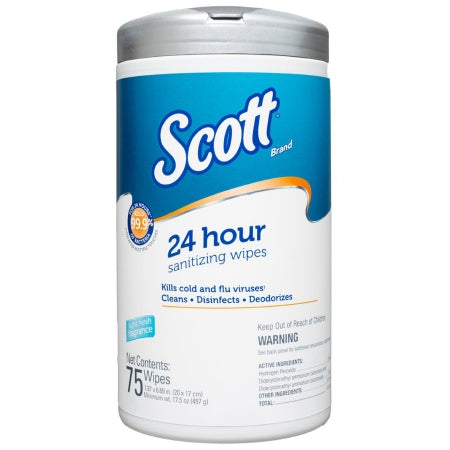 Scott 24 Hour - Surface Disinfectant Cleaner Peroxide Based Manual Pull Wipe 75 Count Canister Scented NonSterile - Kimberly Clark - 53609