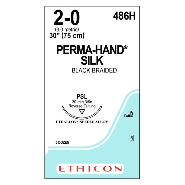 Ethicon Inc,a J & J Company Suture 2-0 Silk Psl Perma-Hand Black 1X30" Braid 36/Bx - 486H