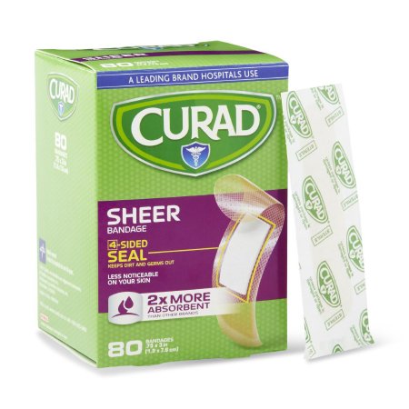 Curad Sheer - Adhesive Strip 3/4 X 3 Inch Plastic Rectanlge Tan Sterile - CUR02279RB
