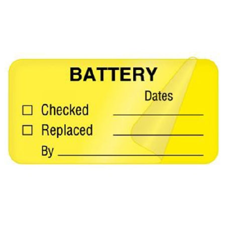 UAL - Pre-Printed Label Battery & Lamp Maintenance Yellow Paper Battery Dates:_ checked_Replaced_By_ Black 1 X 2 Inch - ULBE140