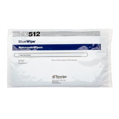 BlueWipe - Cleanroom Wipe ISO Class 5 - 8 Blue NonSterile 45% Polyester / 55% Cellulose Nonwoven Material 12 X 12 Inch Disposable - Texwipe - TX512