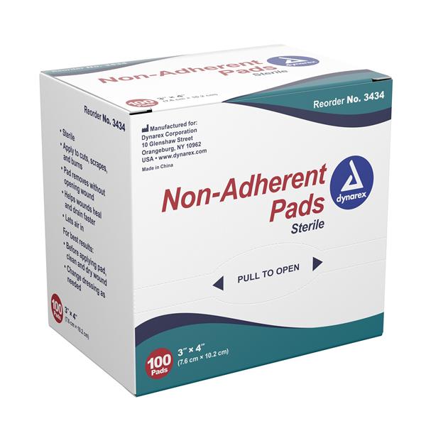 Dynarex Corporation Pad Gauze Cotton 3X4" 12 Ply Sterile Non-Adherent Absorbent 100/Bx, 12 Bx/Ca - 3434