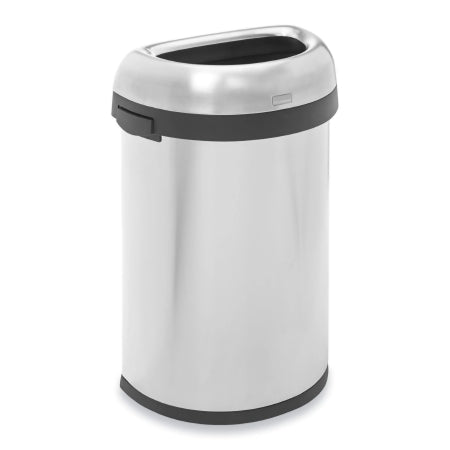 simplehuman - Trash Can 16 gal. Half Round Silver Stainless Steel Open Top - Uline - H-4454