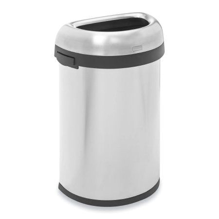 simplehuman - Trash Can 16 gal. Half Round Silver Stainless Steel Open Top - H-4454