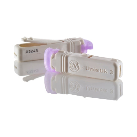 UnistikIII - Lancet Gently Fine Lancet Needle 1.5 mm Depth 30 Gauge Push Button Activation - Owen Mumford - AT 1027