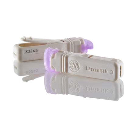 UnistikIII - Lancet Gently Fine Lancet Needle 1.5 mm Depth 30 Gauge Push Button Activation - Owen Mumford - AT 1028