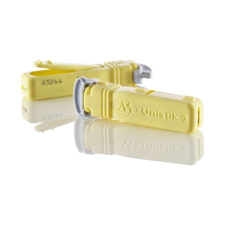 UnistikIII - Lancet Normal Flow Lancet Needle 1.8 mm Depth 23 Guage Push Button Activation - Owen Mumford - AT 1008