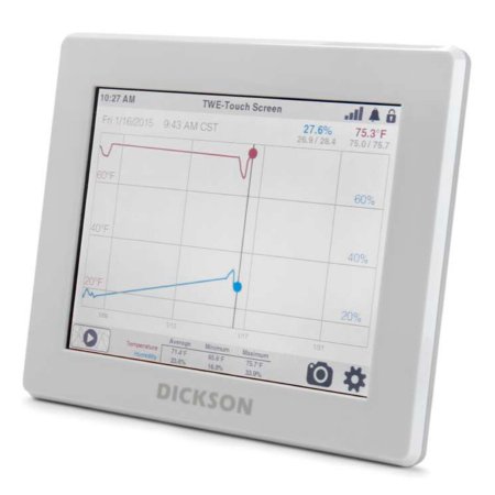 Dickson Company - Hygrometer / Temperature Data Logger with Alarm Fahrenheit / Celsius 14° to 140°F (-10° to +60°C) Internal Sensor Flip-out Stand / Wall Mount AC Adaptor / USB / Battery Backup - TWE