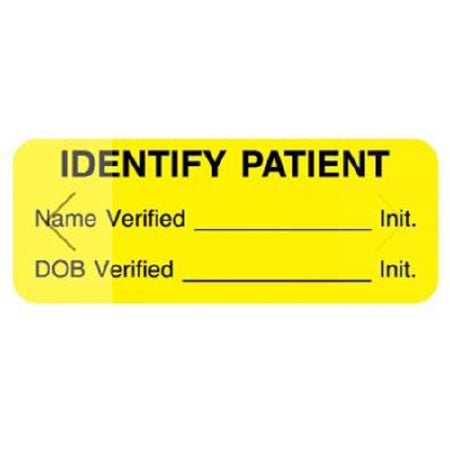 UAL - Pre-Printed Label Advisory Label Yellow Paper Identify Patient Name Verified_ Init. DOB Verified_Init. Black Patient Information 7/8 X 2-1/4 Inch - ULHH603