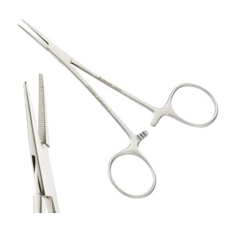 Euro-Med - Mosquito Forceps Halsted 5 Inch Length Surgical Grade Stainless Steel NonSterile Ratchet Lock Finger Ring Handle Straight Narrow Serrated Jaws - Cooper Surgical - 61902