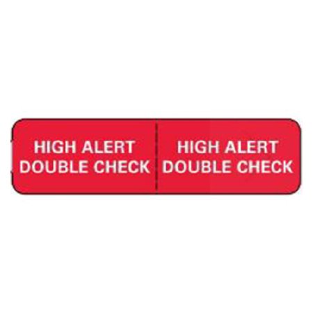 UAL - Pre-Printed Label Warning Label Red Paper High Alert Double Check White Warning Label 3/4 X 3-7/8 Inch - ULPF121