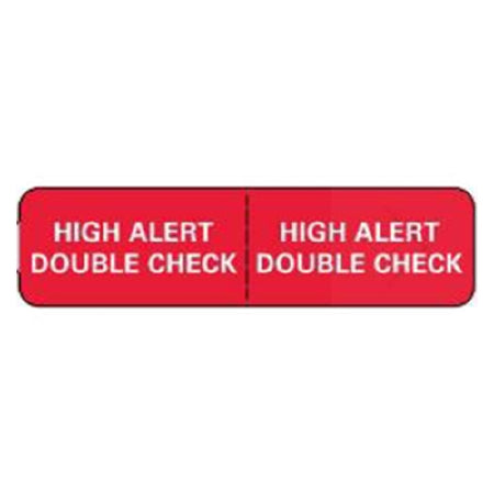 UAL - Pre-Printed Label Warning Label Red Paper High Alert Double Check White Warning Label 3/4 X 3-7/8 Inch - United Ad Label - ULPF121