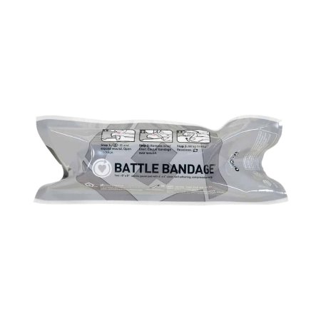 MARCH Battle Bandage - Trauma Pressure Dressing with Wrap 4 Inch X 6 Foot / 8 X 8 Inch Pad Standard Compression Self-adherent Closure White Sterile - 32-700.00.000