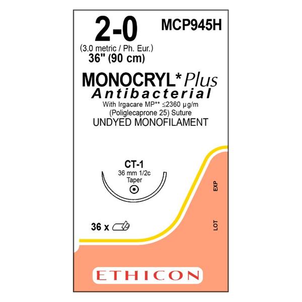 Ethicon Inc,a J & J Company Suture 2-0 Tcs/Pcl25 Ct-1 Monocryl Plus Undyed 36" Monofilament 36/Bx - MCP945H