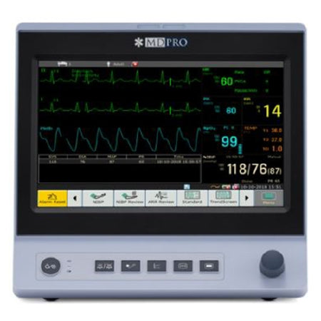 MDPro 5500 - Patient Monitor with CO2 Gas and Monitor Vitals Type 3/5 Lead ECG, NIBP, Pulse Rate, SpO2, Temperature AC Power / Battery Operated - MDPRO5500-G2