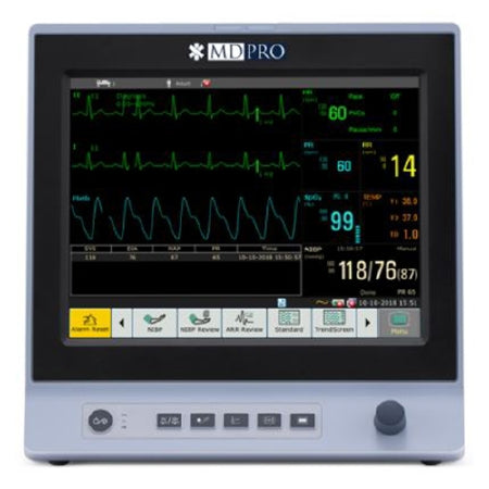 MDPro 6000 - Patient Monitor with CO2 Gas and Monitor Vitals Type 3/5 Lead ECG, NIBP, Pulse Rate, SpO2, Temperature AC Power / Battery Operated - MDPRO6000.CO