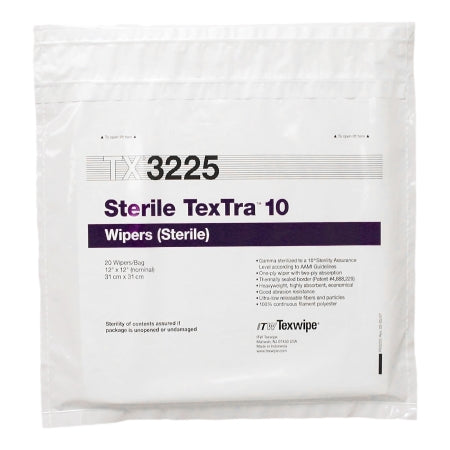 TexTra 10 - Cleanroom Wiper ISO Class 3 - 8 White Sterile Polyester 12 X 12 Inch Disposable - Texwipe - TX3225