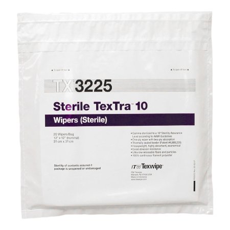 TexTra 10 - Cleanroom Wiper ISO Class 3 - 8 White Sterile Polyester 12 X 12 Inch Disposable - TX3225