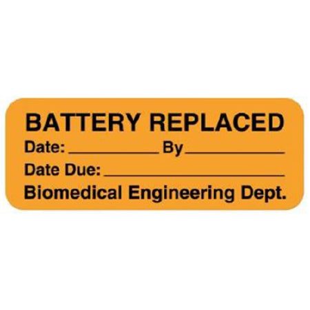 UAL - Pre-Printed Label Battery & Lamp Maintenance Orange Paper Battery Operated Date:_By_Date Due:_Biomedical Engineering Dept. Black 3/4 X 2 Inch - United Ad Label - ULBE702