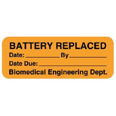 UAL - Pre-Printed Label Battery & Lamp Maintenance Orange Paper Battery Operated Date:_By_Date Due:_Biomedical Engineering Dept. Black 3/4 X 2 Inch - ULBE702