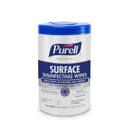 PURELL Healthcare - Surface Disinfectant Cleaner Premoistened Alcohol Based Manual Pull Wipe 110 Count Canister Unscented NonSterile - 9340-06