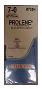 Prolene - Suture with Needle Nonabsorbable Uncoated Blue Suture Monofilament Polypropylene Suture Size 7 - 0 30 Inch Suture Double-Armed 9.3 mm Length 3/8 Circle Taper Point Needle - 8703H