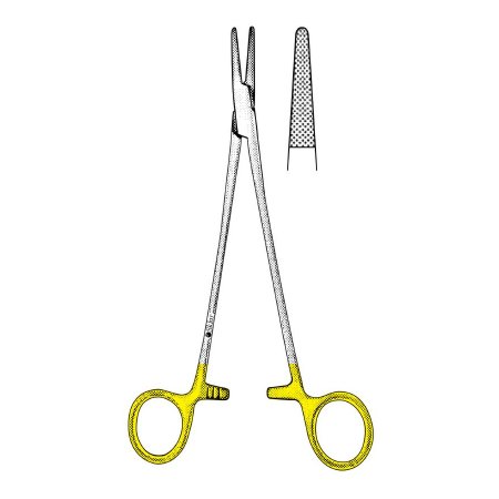 Sklar - Needle Holder 7 Inch Length Straight Blunt Serrated Tips Finger Ring Handle - 21-8112