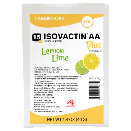 Isovactin AA Plus Powder 15 - Isovaleric Acidemia (IVA) Oral Supplement Lemon Lime Flavor 1.4 oz. Individual Packet Powder - Cambrooke Therapeutics - 37012