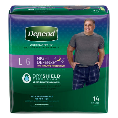 Depend Night Defense - Male Adult Absorbent Underwear Pull On with Tear Away Seams Large Disposable Heavy Absorbency - Kimberly Clark - 51125