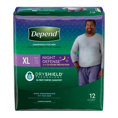 Depend Night Defense - Male Adult Absorbent Underwear Pull On with Tear Away Seams X-Large Disposable Heavy Absorbency - Kimberly Clark - 51126