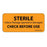 PDC - Pre-Printed Label pdc Advisory Label Orange Paper Sterile Check Before Use Black Instructional Label 1 X 2-1/4 Inch - MV04FO0465