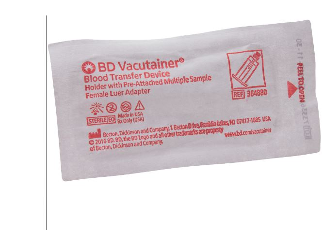 BD Vacutainer Blood Transfer Device For Needleless Transfer of Blood